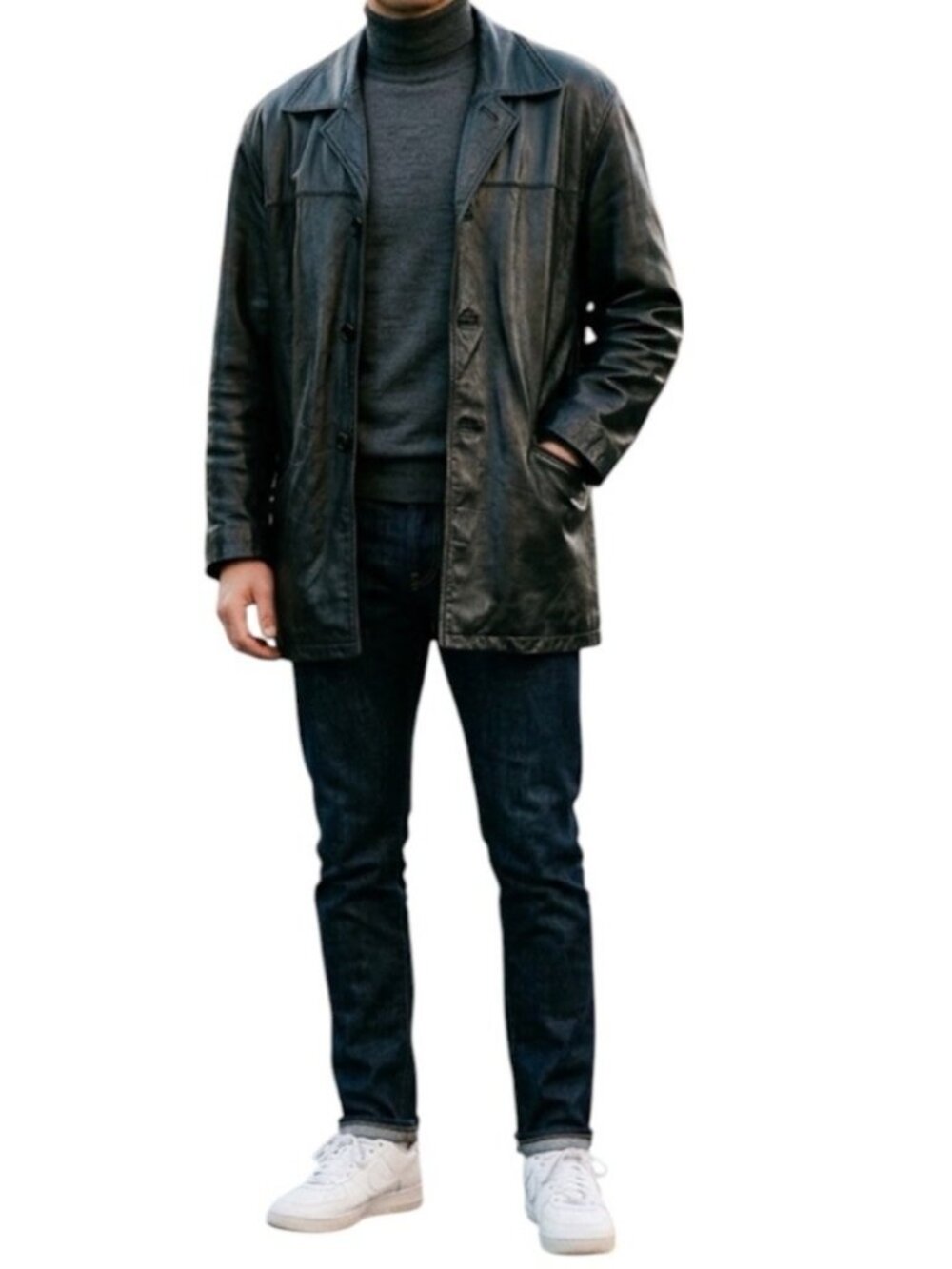 Vintage Black Lucky Leather Co Genuine Leather Buttoned Jacket Men’s XL